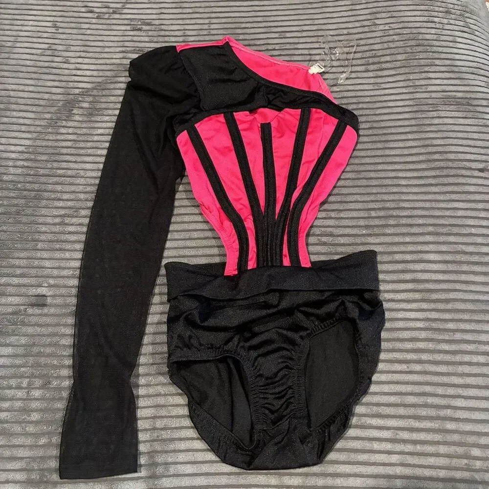 Kelle solo Dance Costume black hot pink custom leotard MC child